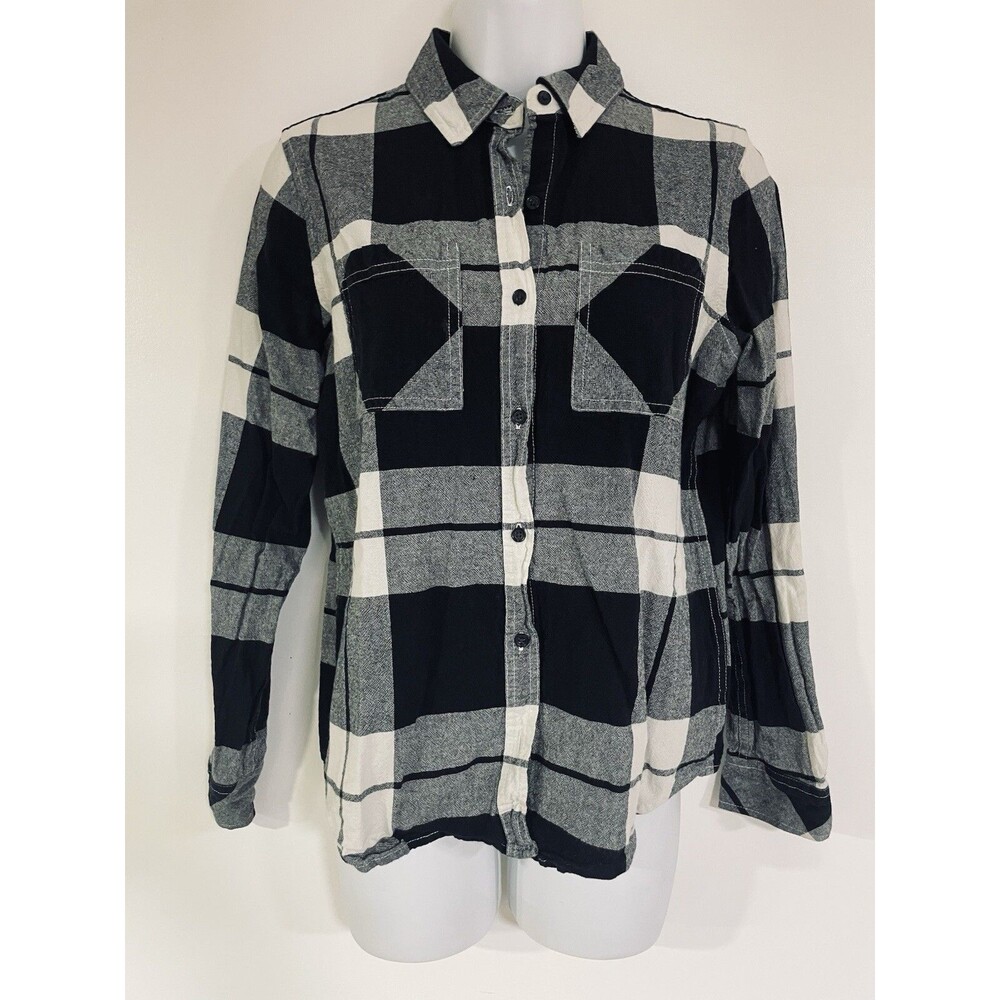 Universal Thread Women’s XS Black White Buffalo Check Plaid Shirt High Low Hem